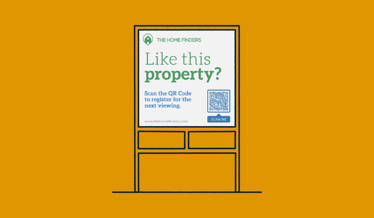 A poster with a QR Code that can be scanned to learn more about a property listing.